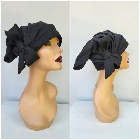 20s 30s Black Vintage Hat - Long Pointed Pleated Hat - Wedding Cocktail Elegant - Picture 1 of 9